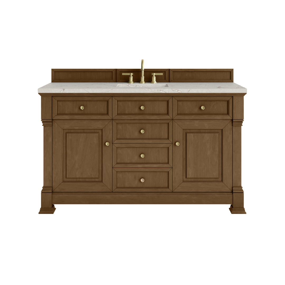 Brookfield 60" Single Vanity, Honey Oak w/ 3 CM Victorian Silver Silestone® Top