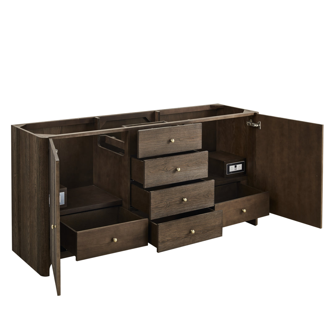 Gracyn 72" Double Vanity, Sable, w/ 3 CM White Zeus Quartz Widespread Top