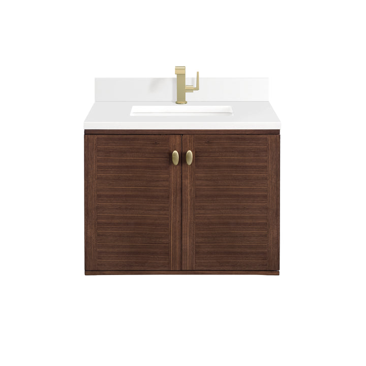 Amberly 30" Single Vanity, Mid-Century Walnut w/ Single Hole 3 CM White Zeus Top & Backsplash