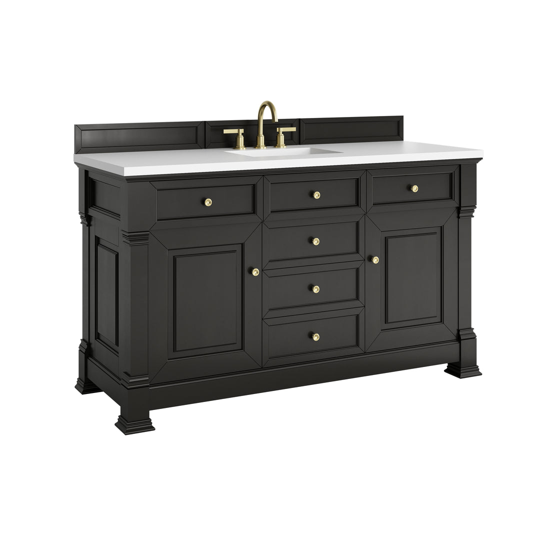 Brookfield 60" Single Vanity, Black Onyx, w/ 3 CM White Zeus Silestone® Top