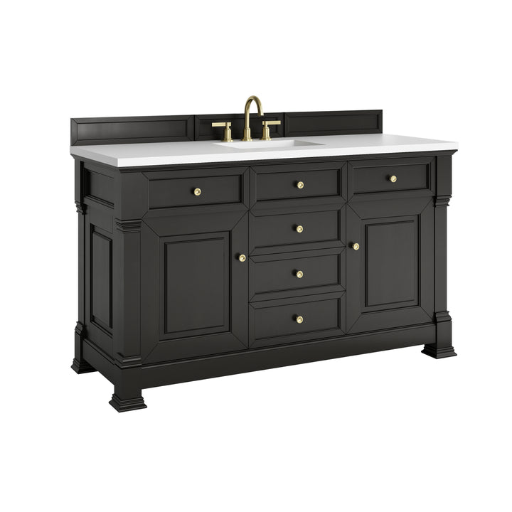 Brookfield 60" Single Vanity, Black Onyx, w/ 3 CM White Zeus Silestone® Top