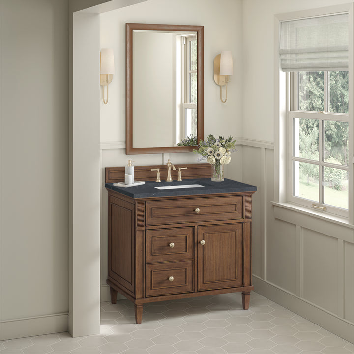 Lorelai 36" Single Vanity, Mid-Century Walnut w/ 3 CM Charcoal Soapstone Silestone Top