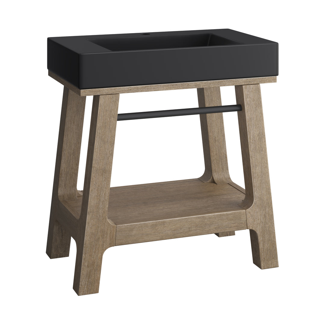 Auburn 31.5" Single Sink Console, Weathered Timber w/ Black Matte Mineral Composite Stone Top