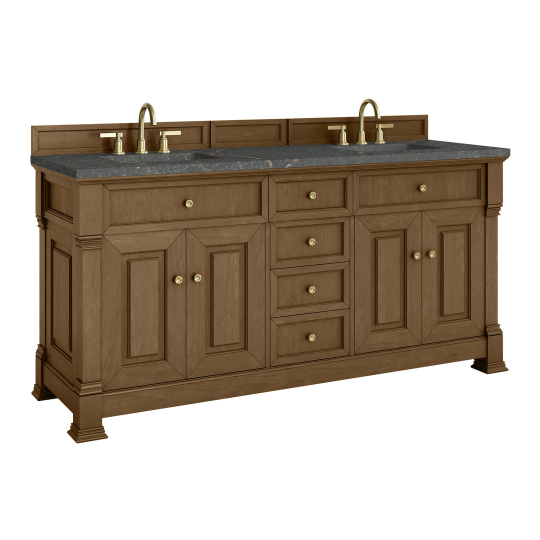 Brookfield 72" Double Vanity, Honey Oak w/ 3 CM Parisien Bleu Silestone® Top
