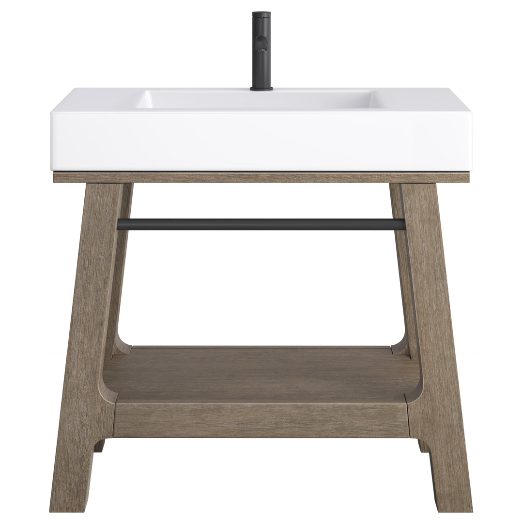 Auburn 36" Single Sink Console, Weathered Timber w/ Glossy White Mineral Composite Stone Top