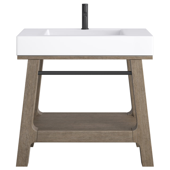 Auburn 36" Single Sink Console, Weathered Timber w/ Glossy White Mineral Composite Stone Top