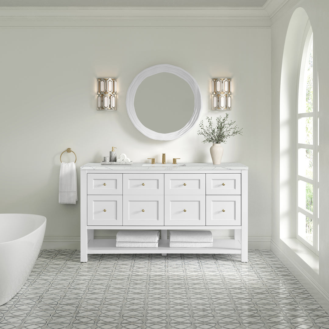 Breckenridge 60" Single Vanity, Bright White, w/ 3 CM Ethereal Noctis Quartz Top