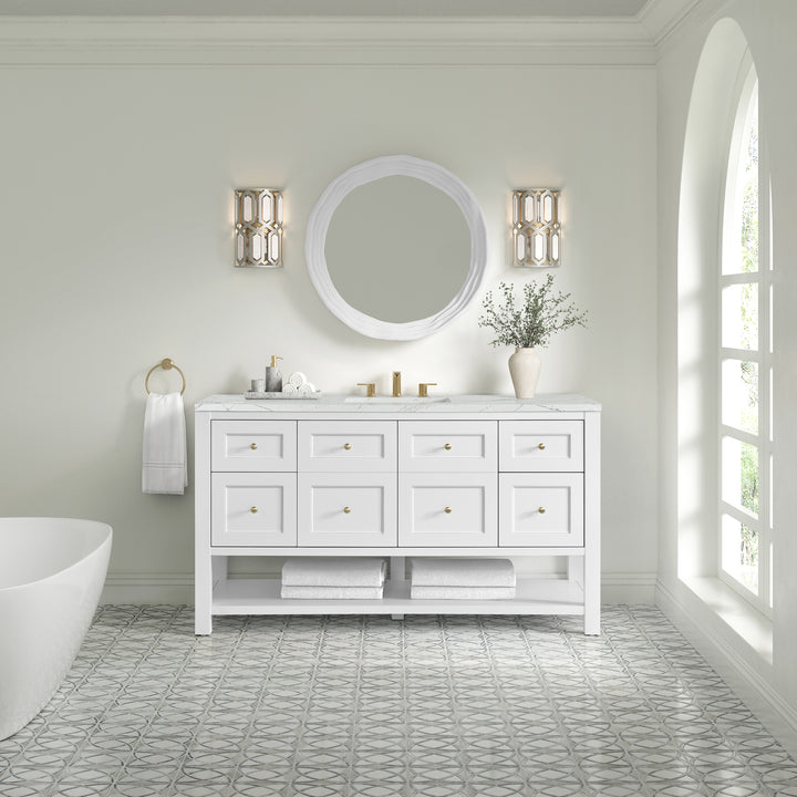 Breckenridge 60" Single Vanity, Bright White, w/ 3 CM Ethereal Noctis Quartz Top