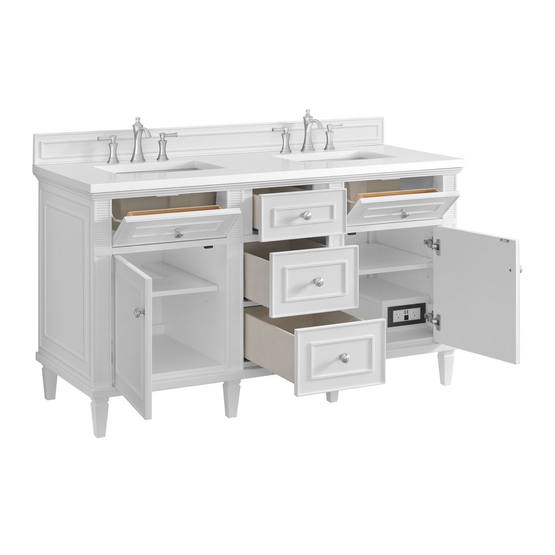 Lorelai 60" Double Vanity, Bright White w/ 3 CM White Zeus Silestone Top