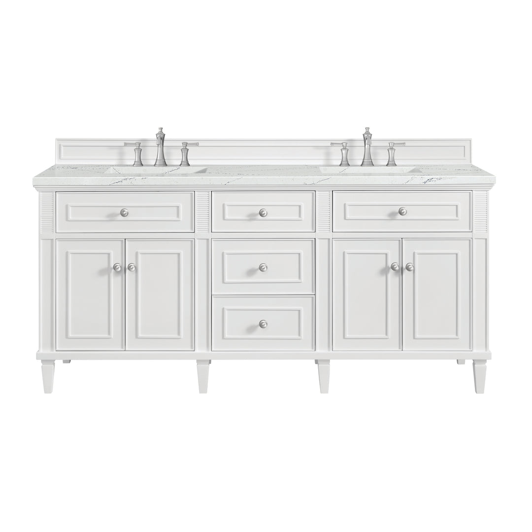 Lorelai 72" Double Vanity, Bright White w/ 3 CM Ethereal Noctis Silestone Top