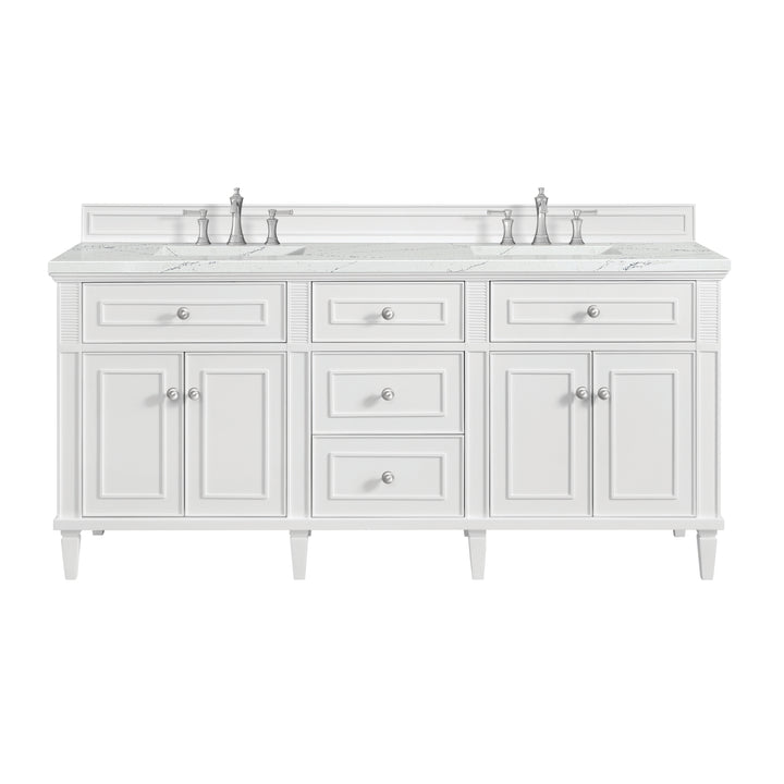 Lorelai 72" Double Vanity, Bright White w/ 3 CM Ethereal Noctis Silestone Top