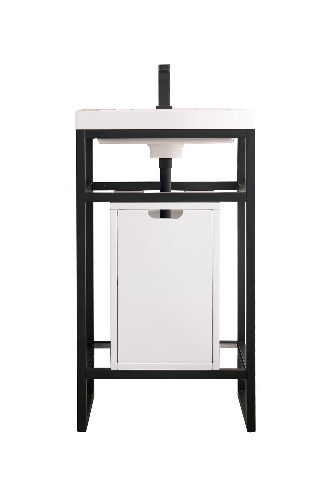 Boston 20" Single Console Vanity, Matte Black w/ Glossy White Storage, White Glossy Composite Stone