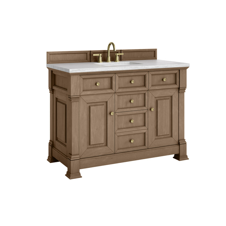 Brookfield 48" Single Vanity, Pecan w/ 3 CM Arctic Fall Solid Surface Top