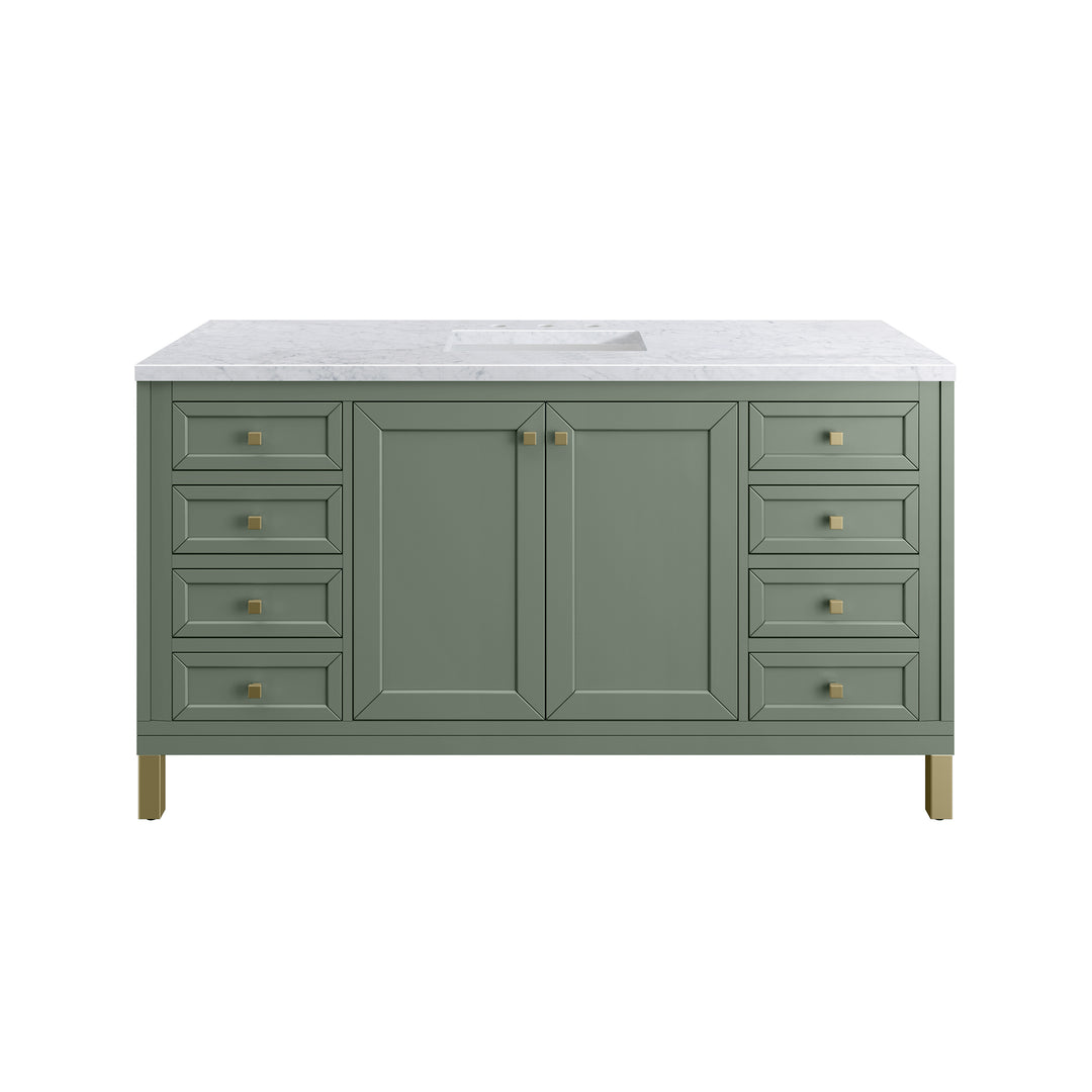Chicago 60" Single Vanity, Smokey Celadon, w/ 3 CM Carrara Marble Top
