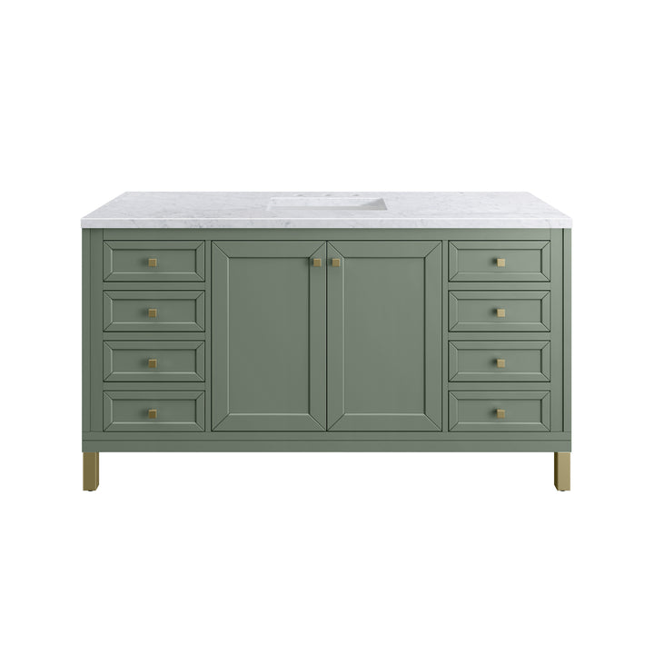 Chicago 60" Single Vanity, Smokey Celadon, w/ 3 CM Carrara Marble Top
