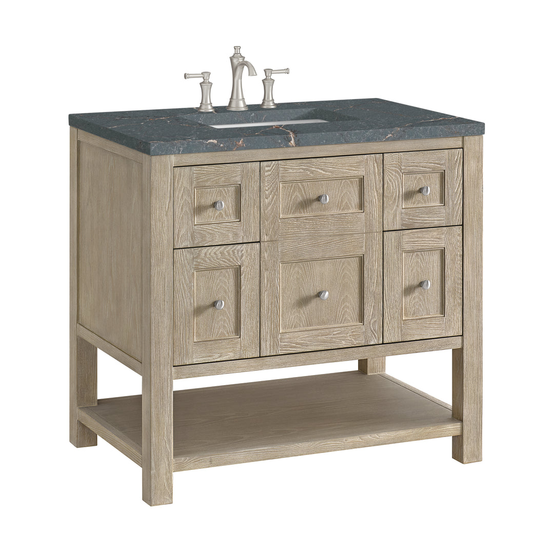Breckenridge 36" Single Vanity, Whitewashed Oak w/ 3 CM Parisien Bleu Silestone Top
