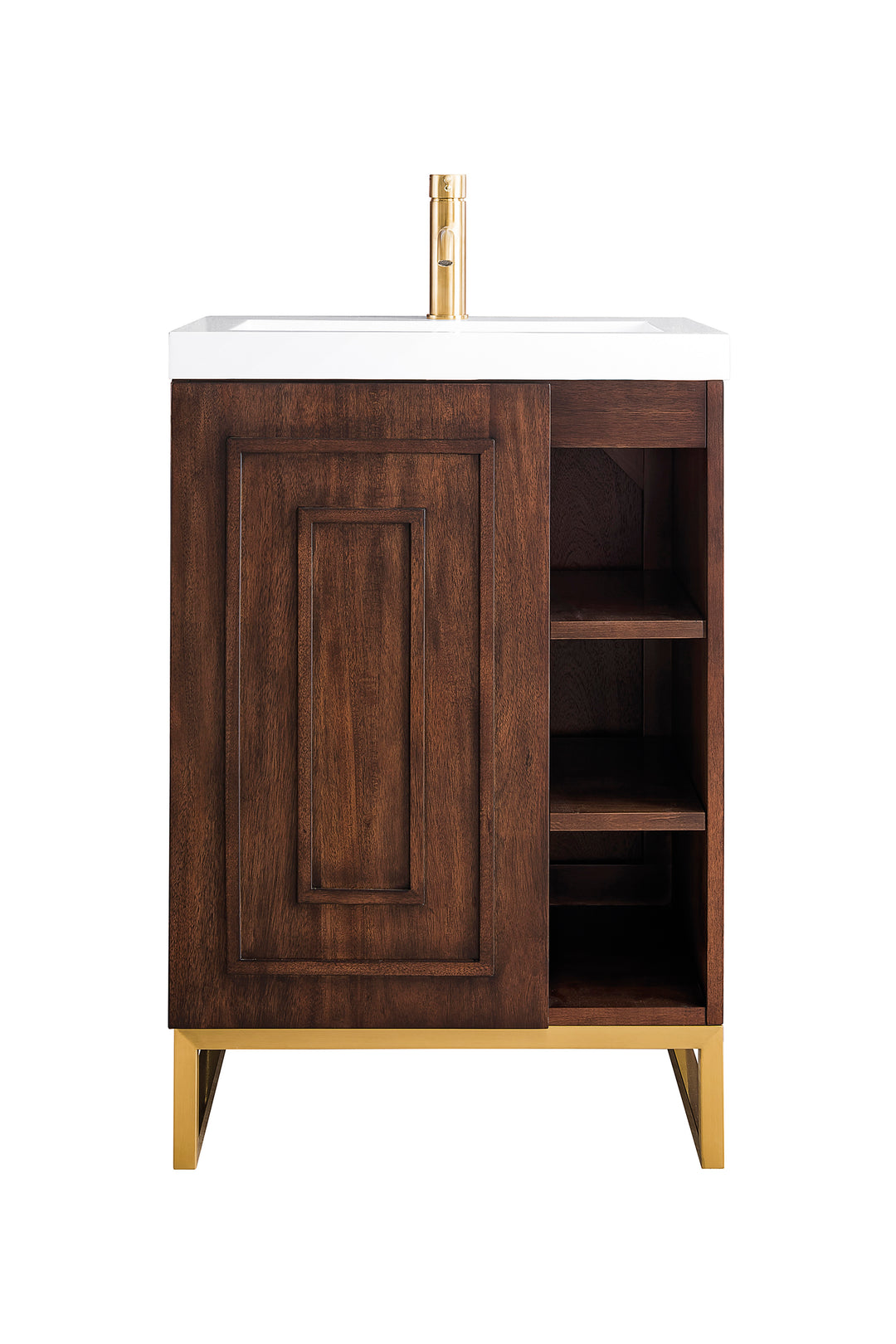 Alicante 24" Single Vanity, Mid-Century Acacia, Radiant Gold w/ White Glossy Composite Stone Top