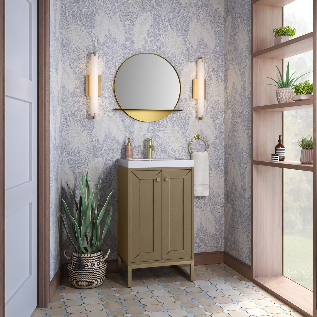 Chianti 20" Single Vanity, Walnut Whisper, Champagne Brass, w/ White Glossy Composite Stone Top