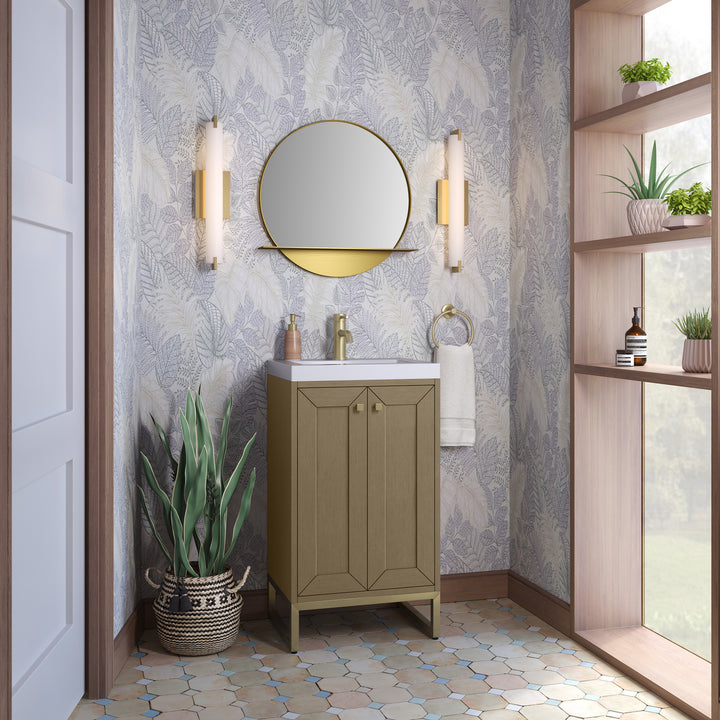 Chianti 20" Single Vanity, Walnut Whisper, Champagne Brass, w/ White Glossy Composite Stone Top