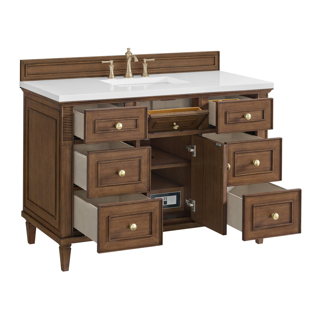 Lorelai 48" Single Vanity, Mid-Century Walnut w/ 3 CM White Zeus Silestone Top