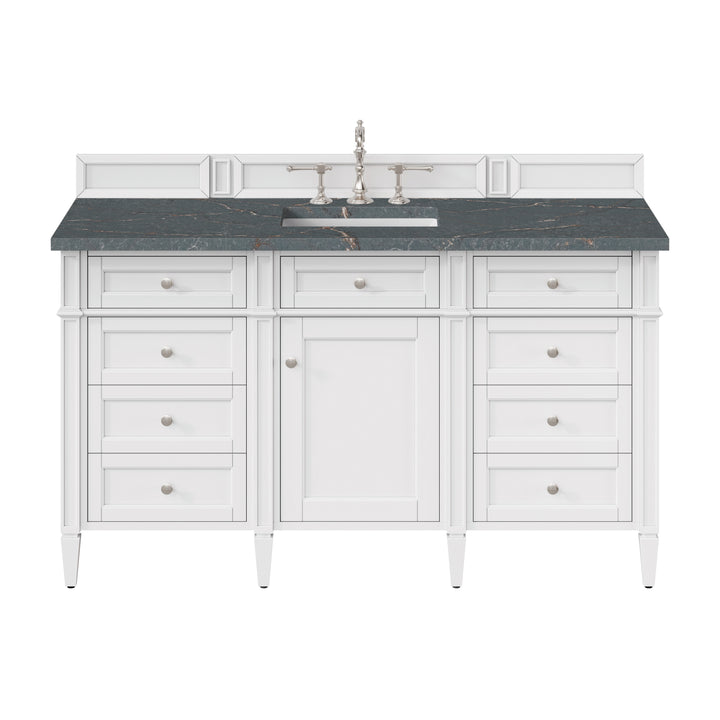 Brittany 60" Single Vanity, Bright White w/ 3 CM Parisien Bleu Silestone Top