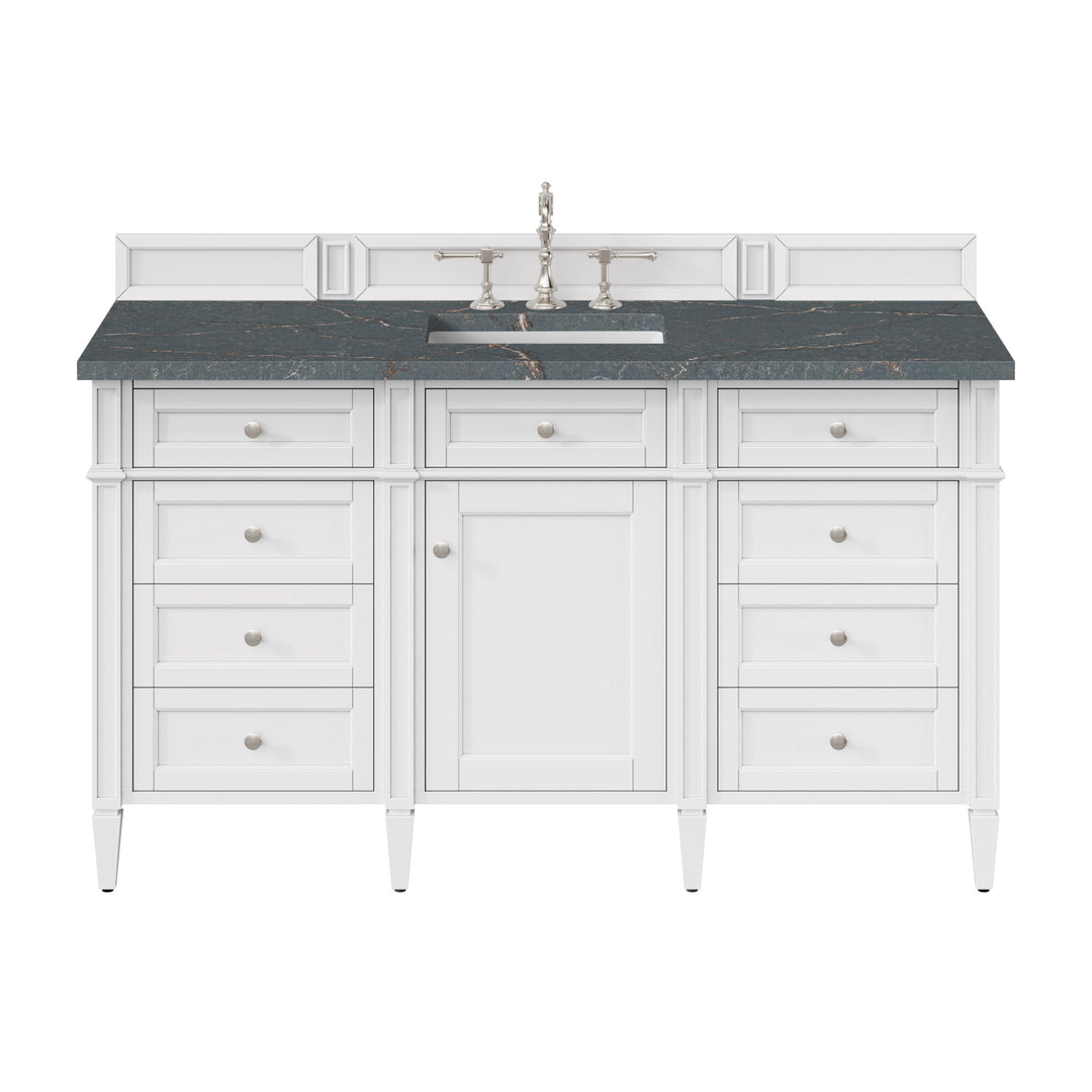 Brittany 60" Single Vanity, Bright White w/ 3 CM Parisien Bleu Silestone Top w/FreePower Wireless Charger