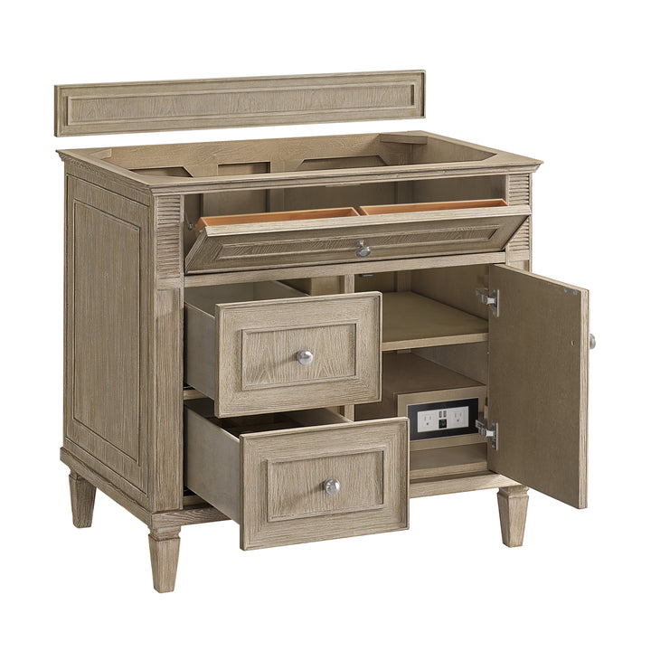 Lorelai 36" Single Vanity, Whitewashed Oak w/ 3 CM Eternal Jasmine Pearl Silestone Top