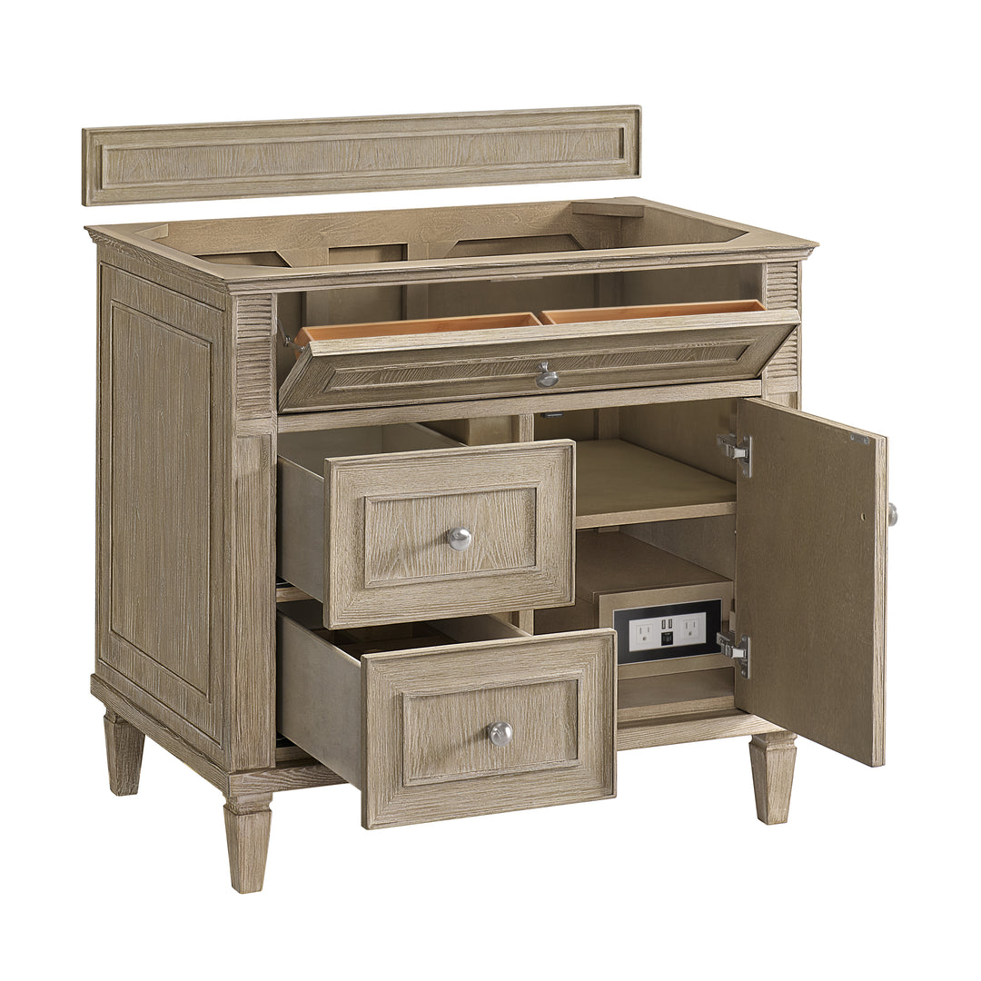 Lorelai 36" Single Vanity, Whitewashed Oak w/ 3 CM Arctic Fall Solid Surface Top