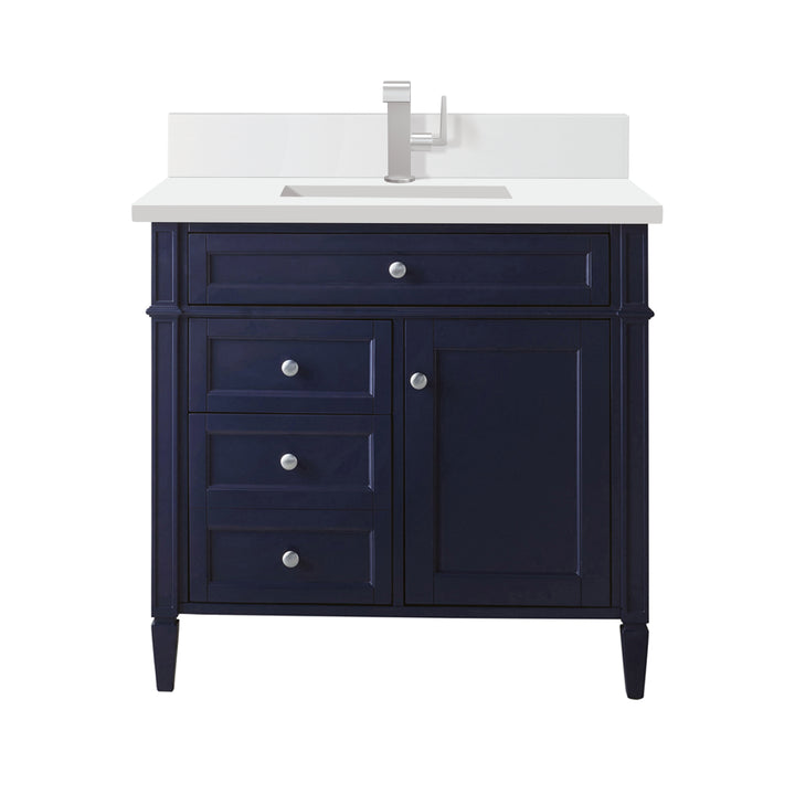 Brittany 36" Single Vanity, Victory Bleu w/ Single Hole 3 CM White Zeus Silestone Top & Backsplash