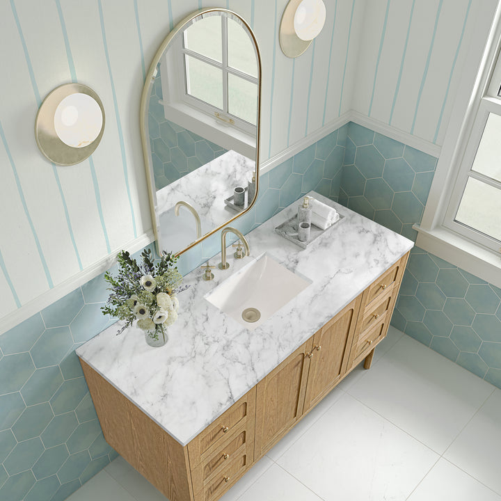 Laurent 60" Single Vanity, Light Natural Oak, w/ 3 CM Carrara Marble Top