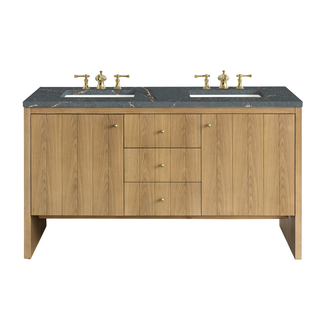 Hudson 60" Double Vanity, Light Natural Oak w/ 3 CM Parisien Bleu Top