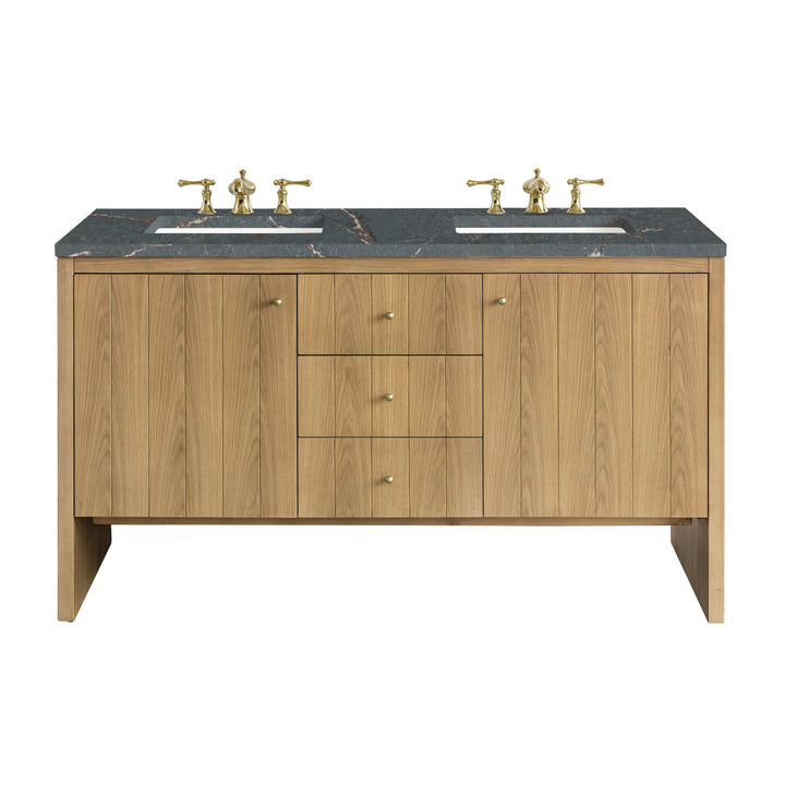 Hudson 60" Double Vanity, Light Natural Oak w/ 3 CM Parisien Bleu Top w/FreePower Wireless Charger