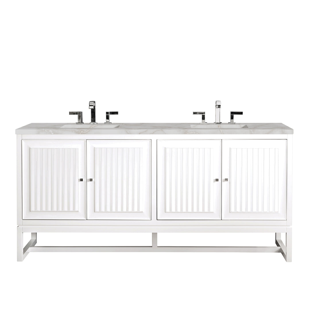 Athens 72" Double Vanity, Glossy White w/ 3 CM Victorian Silver Silestone Top