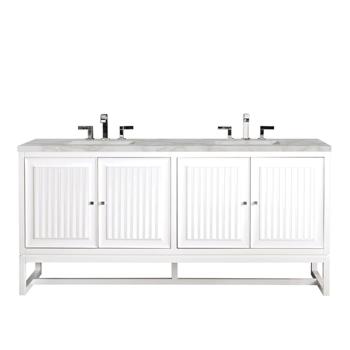 Athens 72" Double Vanity, Glossy White w/ 3 CM Victorian Silver Silestone Top