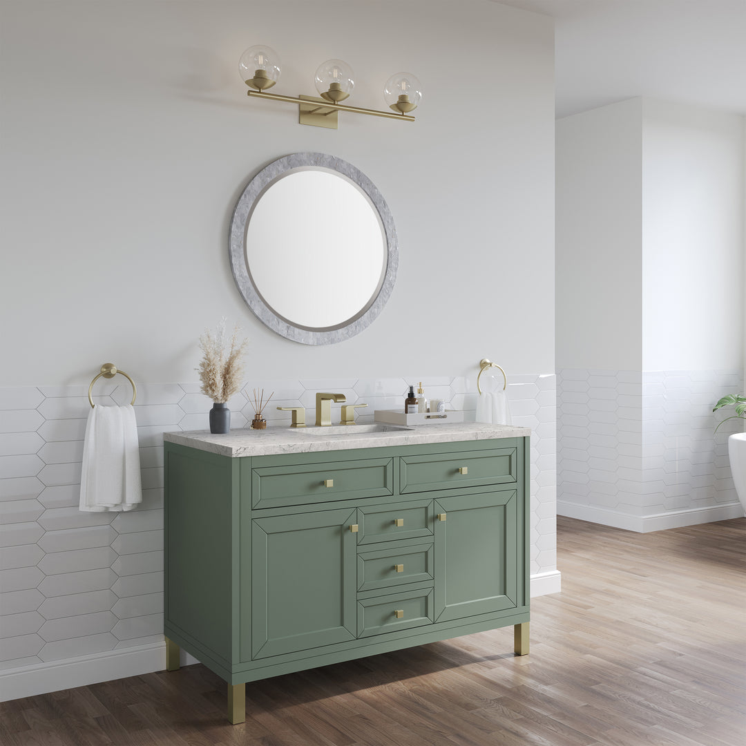 Chicago 48" Single Vanity, Smokey Celadon, w/ 3 CM Eternal Jasmine Pearl Silestone® Top