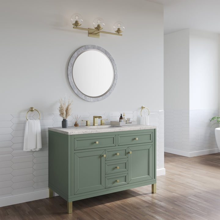 Chicago 48" Single Vanity, Smokey Celadon, w/ 3 CM Eternal Jasmine Pearl Silestone® Top w/FreePower Wireless Charger