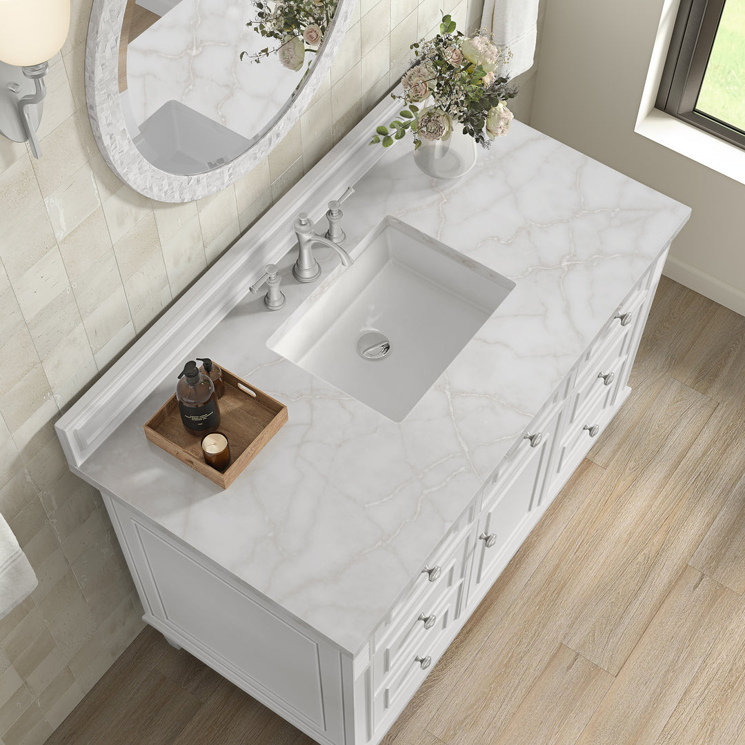 Lorelai 48" Single Vanity, Bright White w/ 3 CM White Zeus Silestone Top