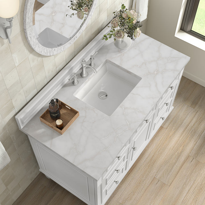 Lorelai 48" Single Vanity, Bright White w/ 3 CM White Zeus Silestone Top