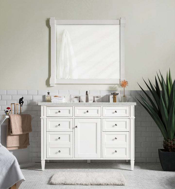 Brittany 48" Single Vanity, Bright White w/ 3 CM Eternal Jasmine Pearl Silestone Top