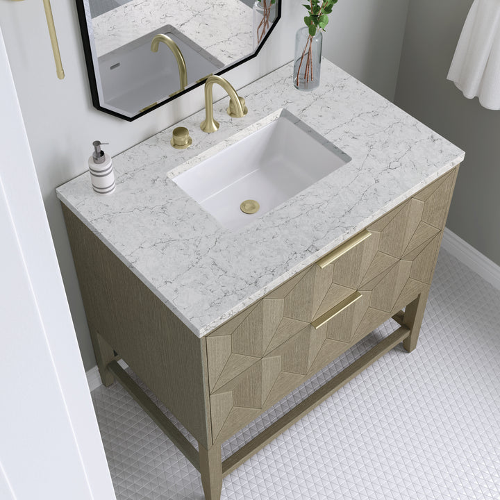 Emmeline 36" Single Vanity, Pebble Oak w/ 3 CM Eternal Jasmine Pearl Top
