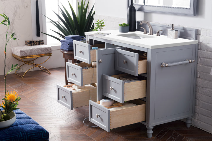 Copper Cove Encore 48" Single Vanity, Silver Gray w/ 3 CM White Zeus Silestone Top