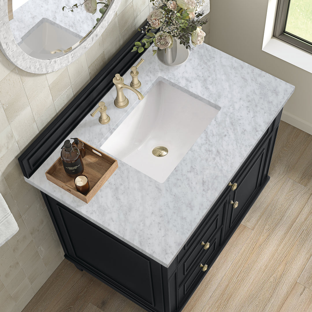Lorelai 36" Single Vanity, Black Onyx w/ 3 CM Carrara White Marble Top