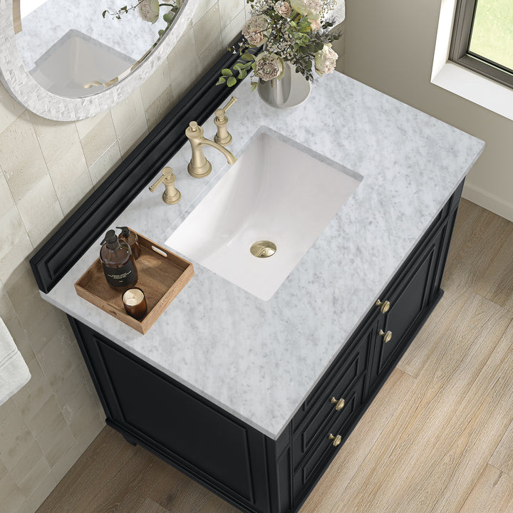Lorelai 36" Single Vanity, Black Onyx w/ 3 CM Carrara White Marble Top