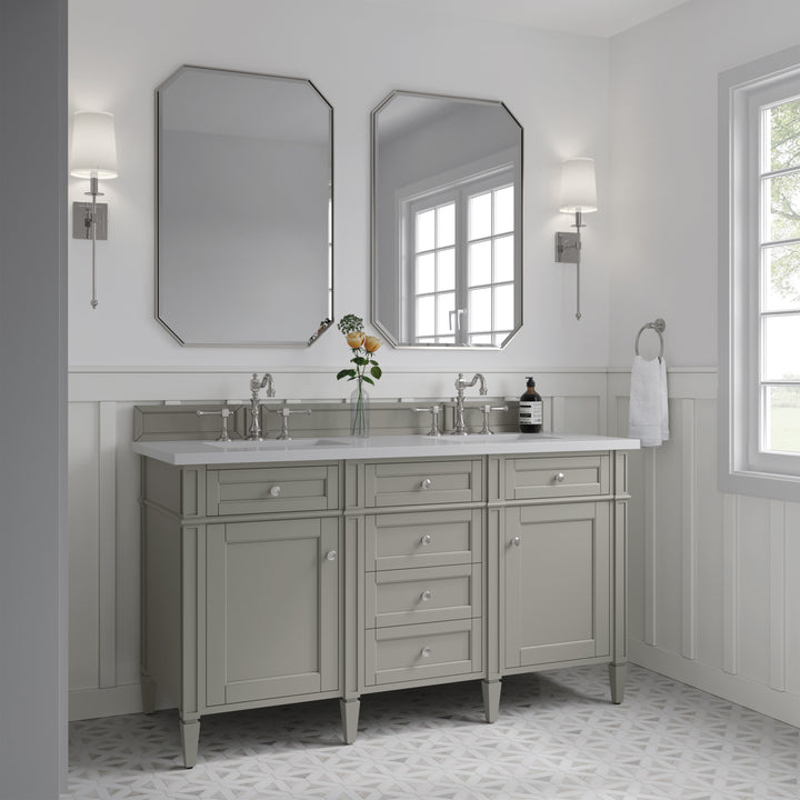 Brittany 60" Double Vanity, Urban Gray w/ 3 CM White Zeus Silestone Top