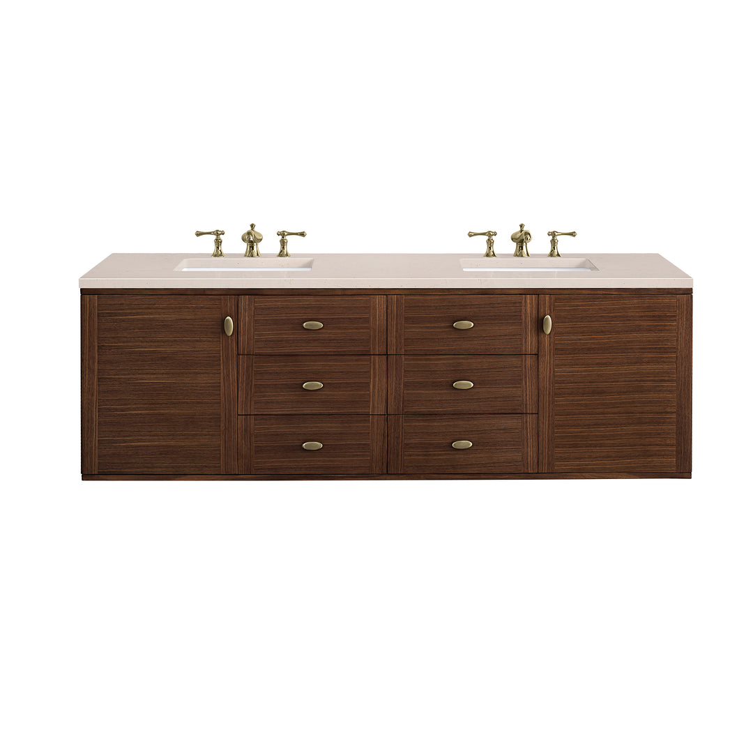 Amberly 72" Double Vanity, Mid-Century Walnut w/ 3 CM Eternal Marfil Top