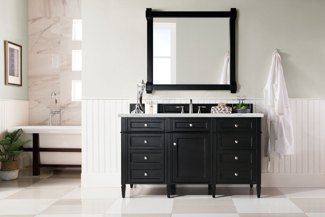 Brittany 60" Single Vanity, Black Onyx, w/ 3 CM Ethereal Noctis Silestone Top w/FreePower Wireless Charger
