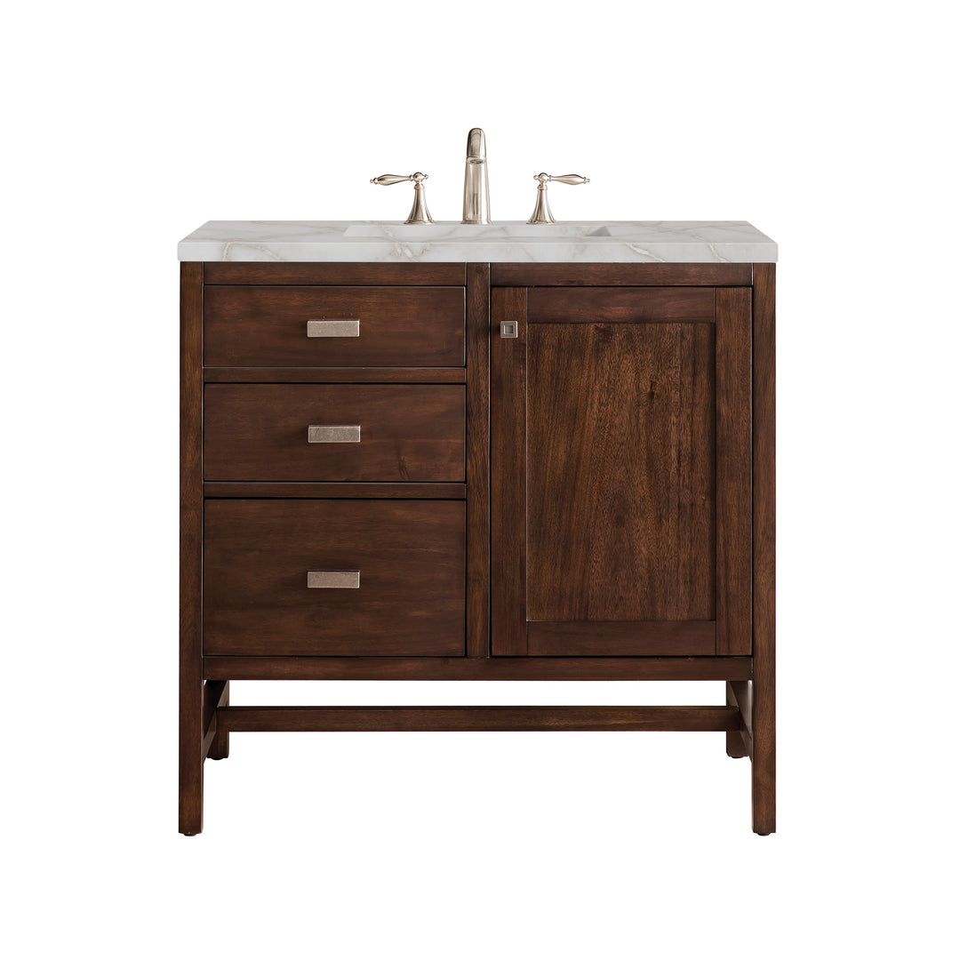 Addison 36" Single Vanity, Mid-Century Acacia w/ 3 CM Victorian Silver Silestone Top