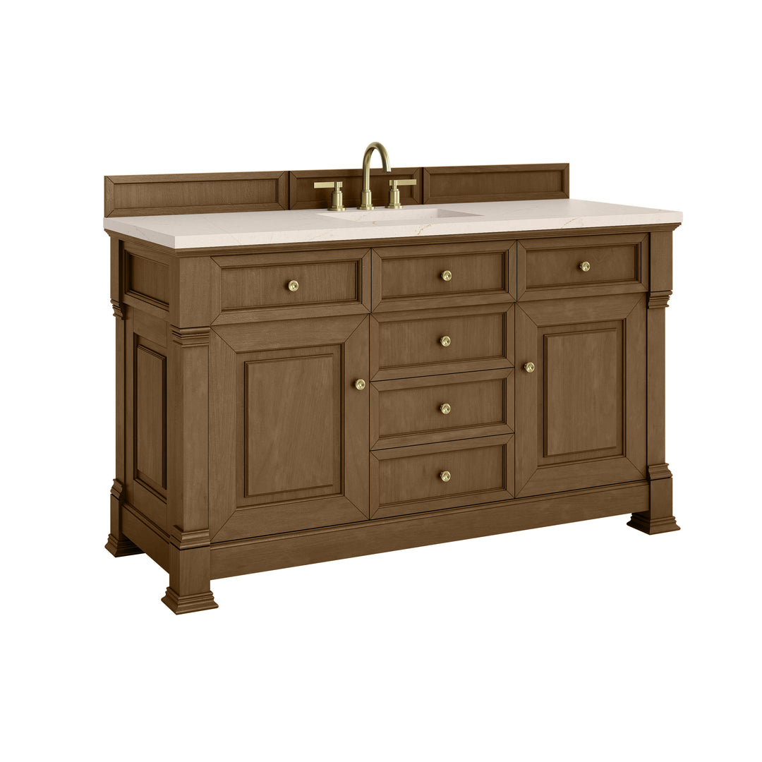 Brookfield 60" Single Vanity, Honey Oak w/3 CM Eternal Marfil Silestone® Top