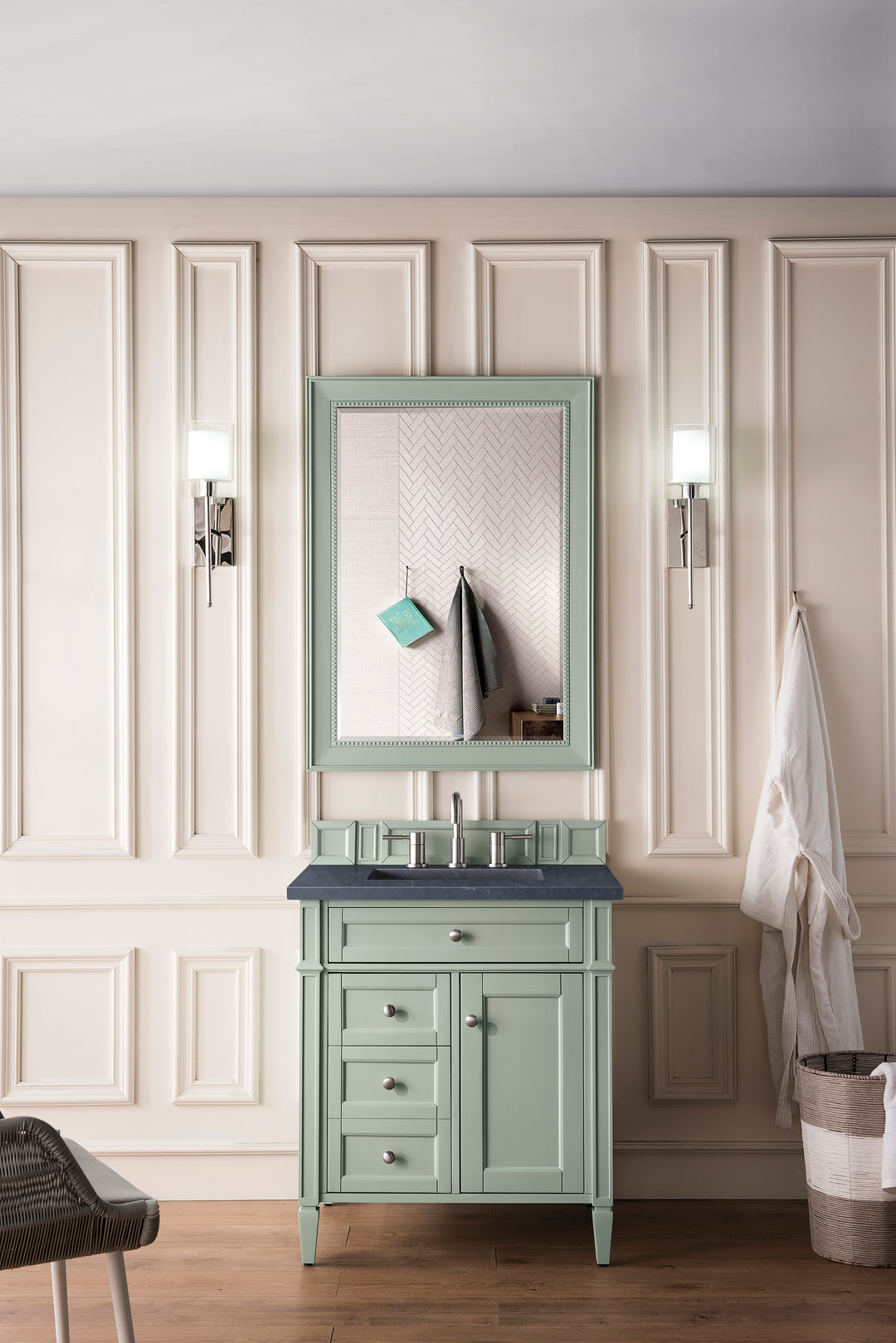 Brittany 30" Single Vanity, Sage Green, w/ 3 CM Charcoal Soapstone Silestone Top