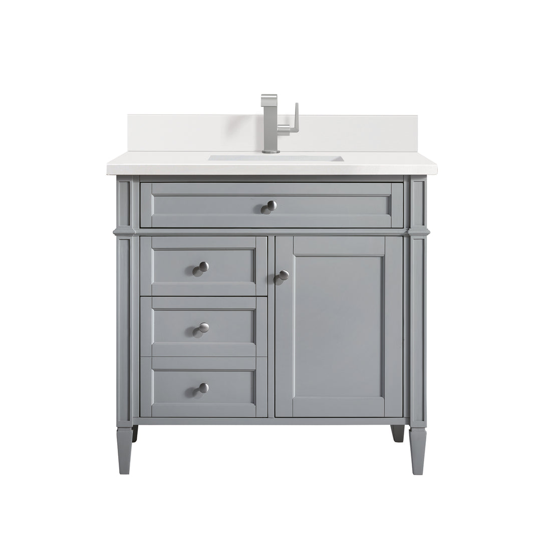 Brittany 36" Single Vanity, Urban Gray w/ Single Hole 3 CM White Zeus Silestone Top & Backsplash